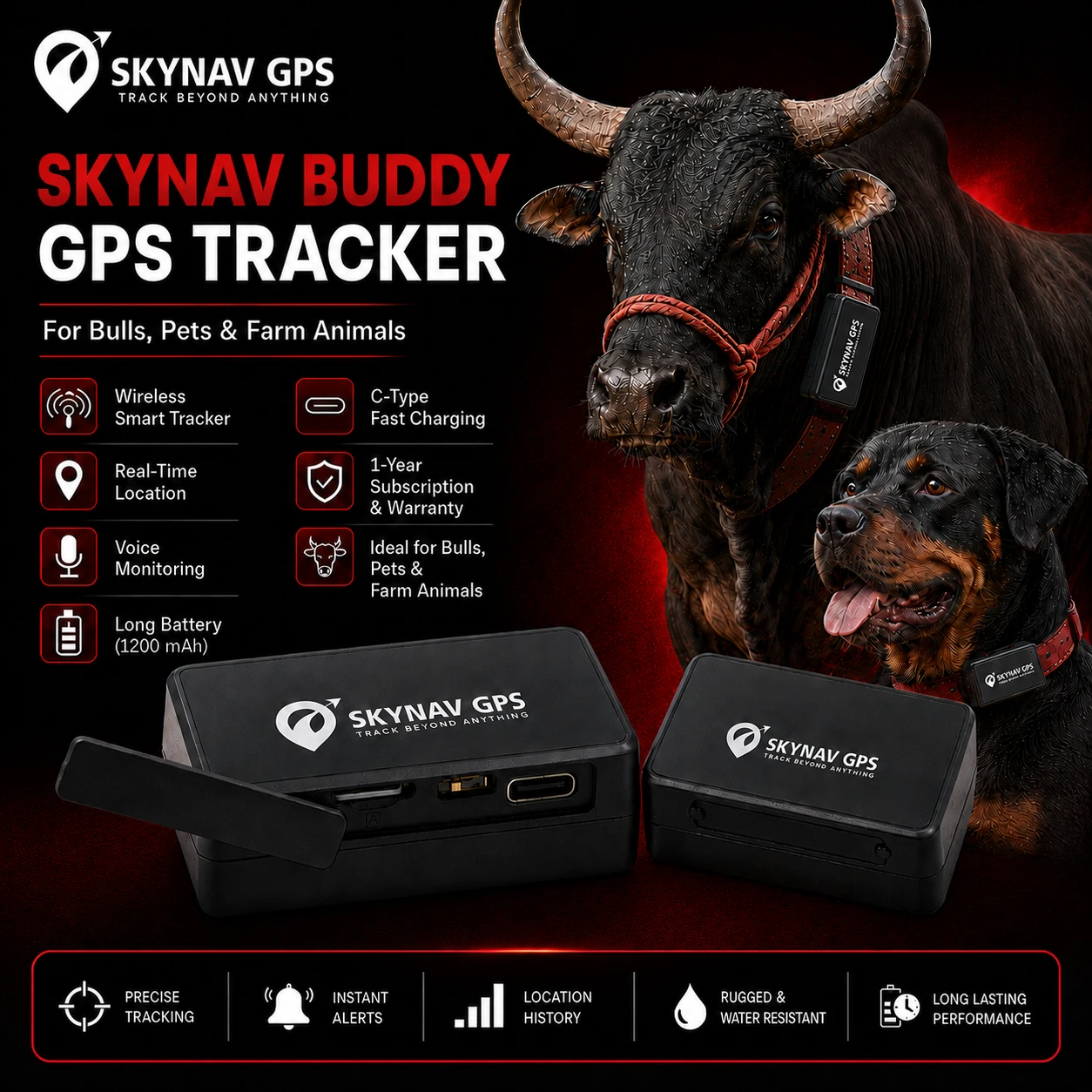 Skynav Buddy Jallikattu Cow GPS Tracker – Wireless Smart Tracker with Real-Time...